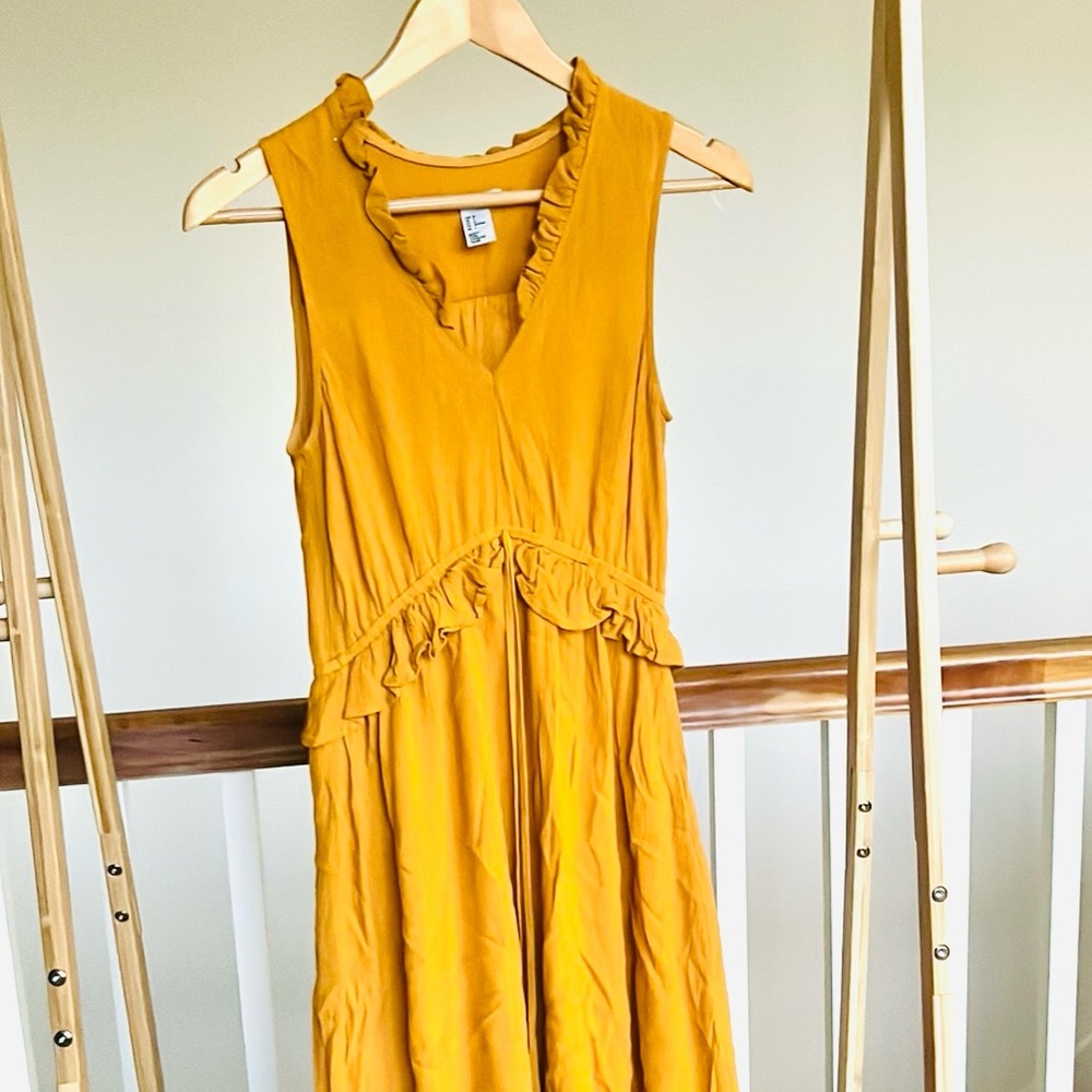 H&M Mustard Yellow Ruffle-Trim Sleeveless Dress